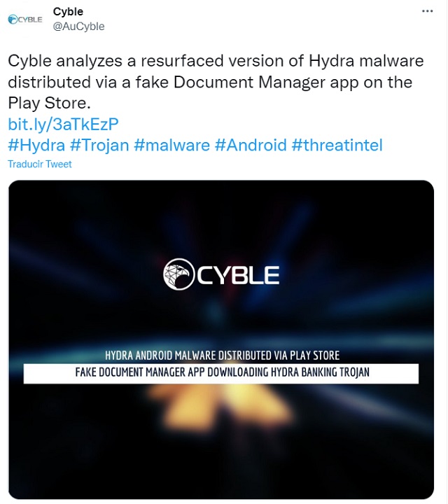 Cyble Malware Hydra Play Store Android noticia bit life media