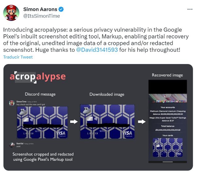 Vulnerabilidad smartphones Google Pixel captura imágenes Markup editor Acropalypse  actualización seguridad noticia bit life media